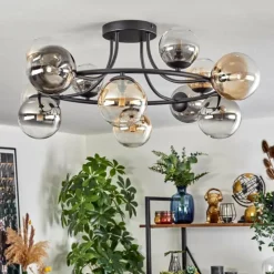 Chehalis Plafonnier, Boule lumineuse 76 cm Ambre, Clair, Fumé, 12 lumières