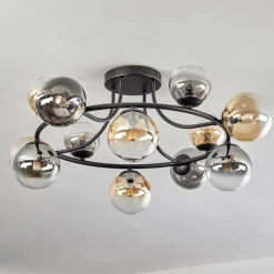 Chehalis Plafonnier, Boule lumineuse 76 cm Ambre, Clair, Fumé, 12 lumières