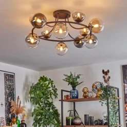 Chehalis Plafonnier, Boule lumineuse 76 cm Ambre, Clair, Fumé, 12 lumières