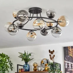 Chehalis Plafonnier, Boule lumineuse 76 cm Ambre, Clair, Fumé, 12 lumières
