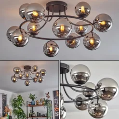 Chehalis Plafonnier, Boule lumineuse 76 cm Chrome, Fumé, 12 lumières