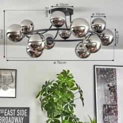 Chehalis Plafonnier, Boule lumineuse 76 cm Chrome, Fumé, 12 lumières