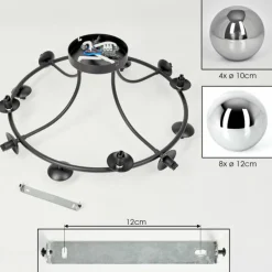 Chehalis Plafonnier, Boule lumineuse 76 cm Chrome, Fumé, 12 lumières
