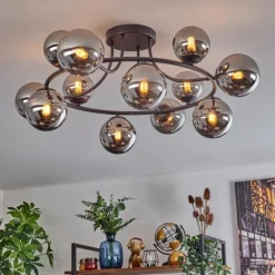 Chehalis Plafonnier, Boule lumineuse 76 cm Chrome, Fumé, 12 lumières