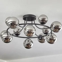 Chehalis Plafonnier, Boule lumineuse 76 cm Chrome, Fumé, 12 lumières