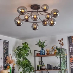 Chehalis Plafonnier, Boule lumineuse 76 cm Chrome, Fumé, 12 lumières