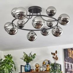 Chehalis Plafonnier, Boule lumineuse 76 cm Chrome, Fumé, 12 lumières
