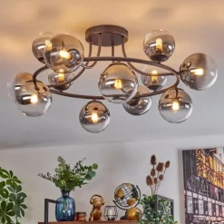 Chehalis Plafonnier, Boule lumineuse 76 cm Clair, Fumé, 12 lumières