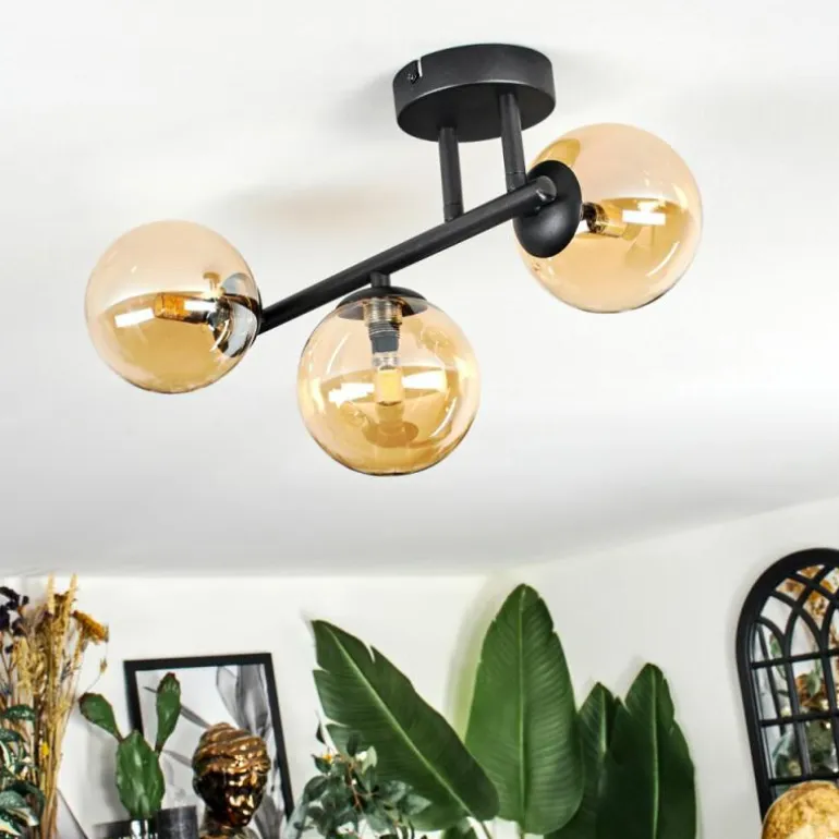 Chehalis Plafonnier, Boule lumineuse Ambre, 3 lumières