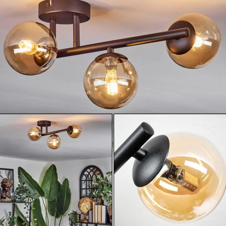Chehalis Plafonnier, Boule lumineuse Ambre, 3 lumières