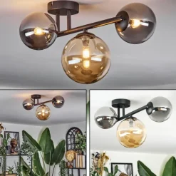 Chehalis Plafonnier, Boule lumineuse 23 cm Ambre, Fumé, 3 lumières