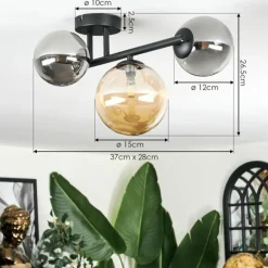 Chehalis Plafonnier, Boule lumineuse 23 cm Ambre, Fumé, 3 lumières