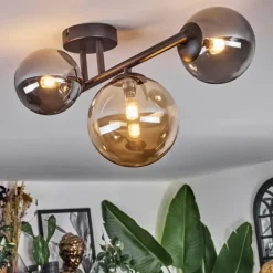 Chehalis Plafonnier, Boule lumineuse 23 cm Ambre, Fumé, 3 lumières