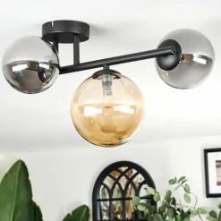 Chehalis Plafonnier, Boule lumineuse 23 cm Ambre, Fumé, 3 lumières