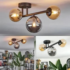 Chehalis Plafonnier, Boule lumineuse 23 cm Ambre, Fumé, 3 lumières