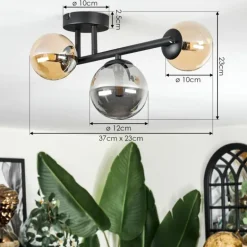 Chehalis Plafonnier, Boule lumineuse 23 cm Ambre, Fumé, 3 lumières
