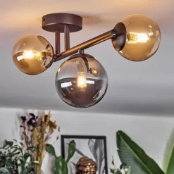 Chehalis Plafonnier, Boule lumineuse 23 cm Ambre, Fumé, 3 lumières