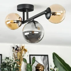 Chehalis Plafonnier, Boule lumineuse 23 cm Ambre, Fumé, 3 lumières