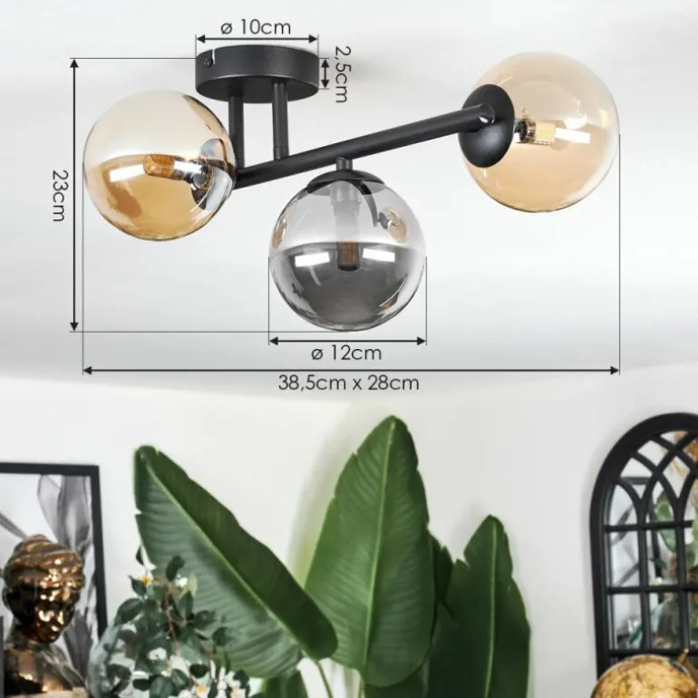 Chehalis Plafonnier, Boule lumineuse Ambre, Fumé, 3 lumières