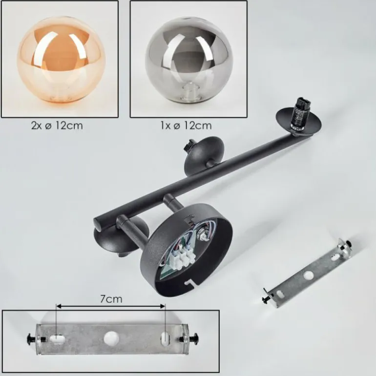 Chehalis Plafonnier, Boule lumineuse Ambre, Fumé, 3 lumières
