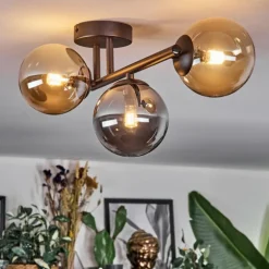 Chehalis Plafonnier, Boule lumineuse Ambre, Fumé, 3 lumières