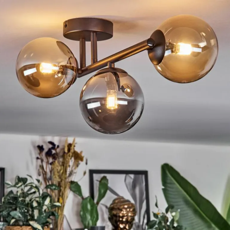 Chehalis Plafonnier, Boule lumineuse Ambre, Fumé, 3 lumières