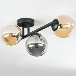 Chehalis Plafonnier, Boule lumineuse Ambre, Fumé, 3 lumières