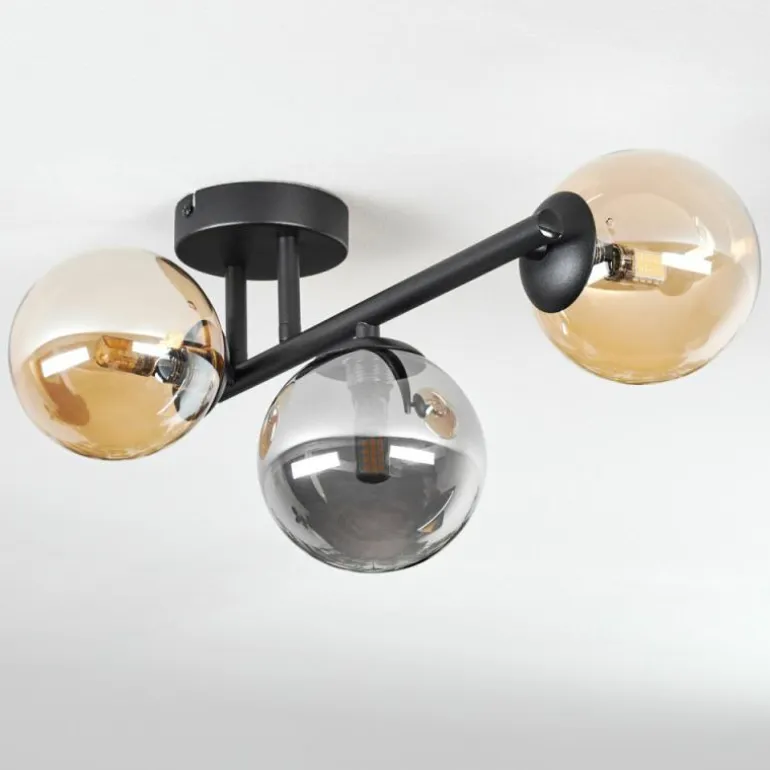 Chehalis Plafonnier, Boule lumineuse Ambre, Fumé, 3 lumières