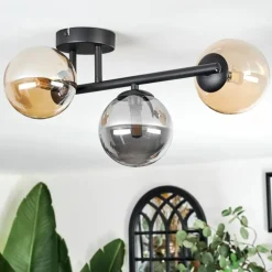 Chehalis Plafonnier, Boule lumineuse Ambre, Fumé, 3 lumières