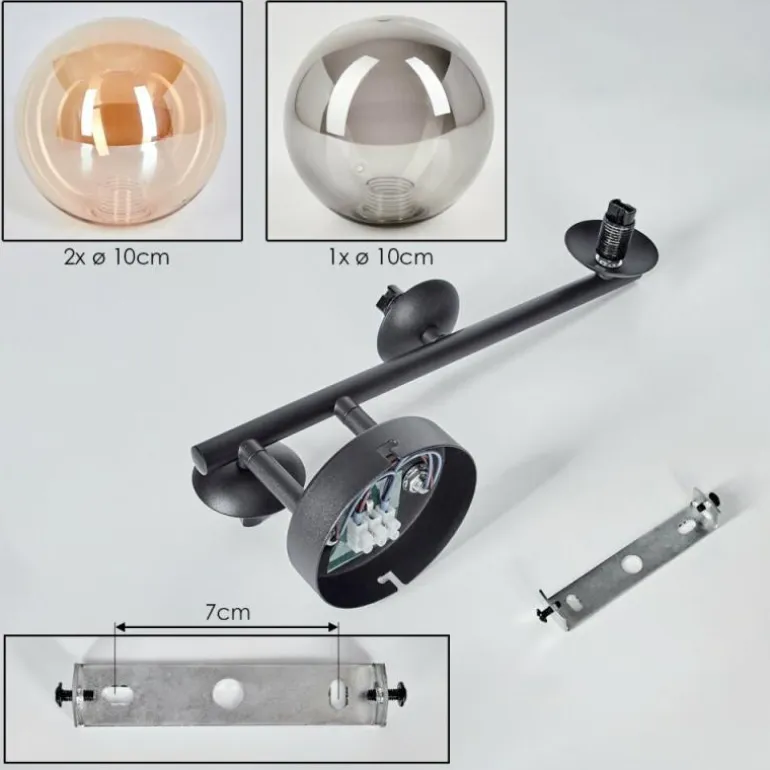 Chehalis Plafonnier, Boule lumineuse Ambre, Fumé, 3 lumières