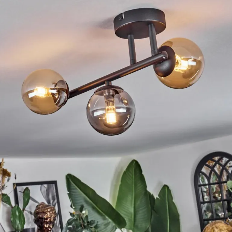 Chehalis Plafonnier, Boule lumineuse Ambre, Fumé, 3 lumières