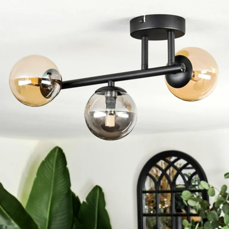 Chehalis Plafonnier, Boule lumineuse Ambre, Fumé, 3 lumières