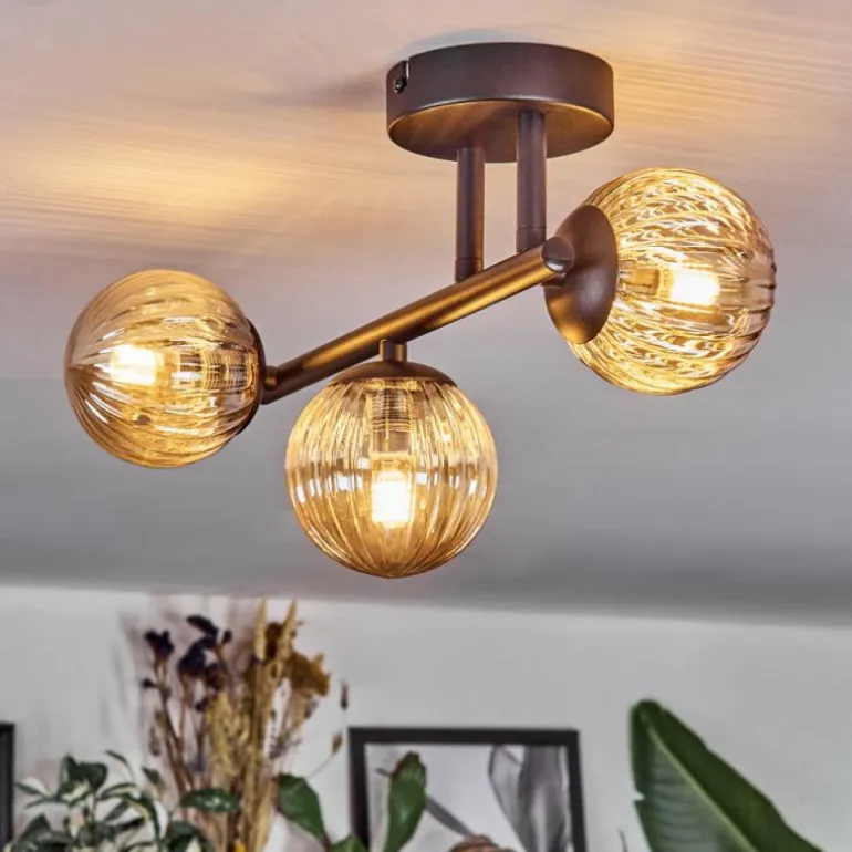 Chehalis Plafonnier, Boule lumineuse Ambre, 3 lumières