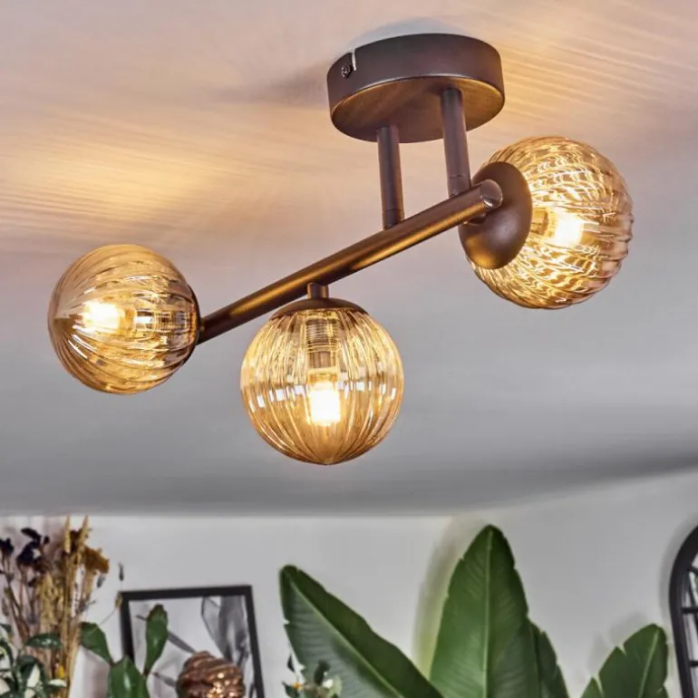 Chehalis Plafonnier, Boule lumineuse Ambre, 3 lumières