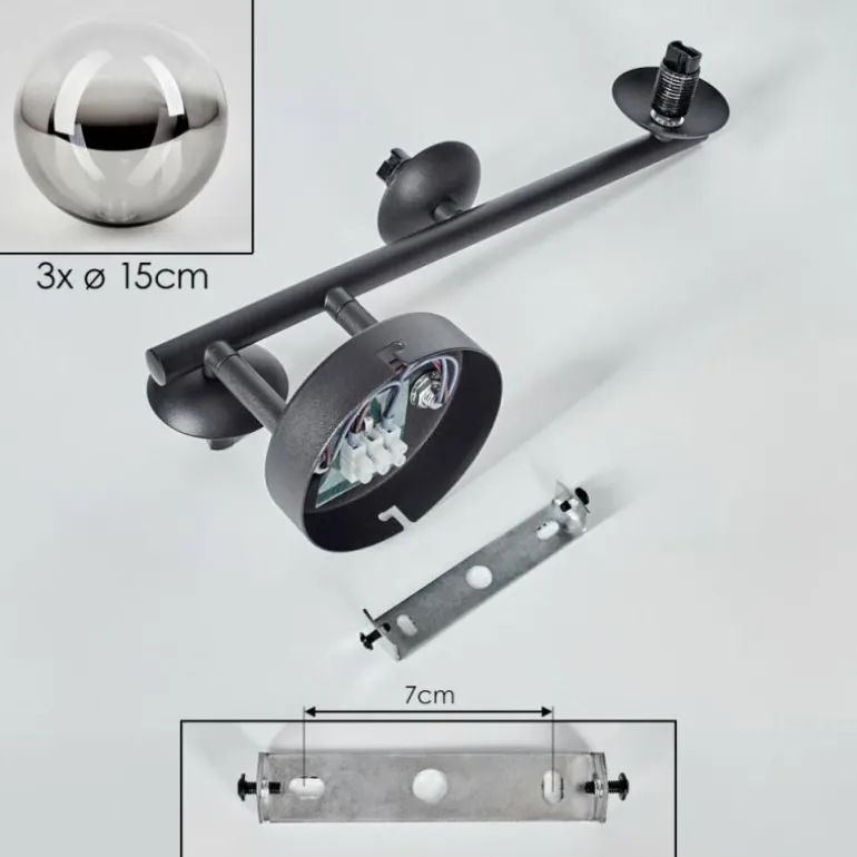 Chehalis Plafonnier, Boule lumineuse Clair, Fumé, 3 lumières