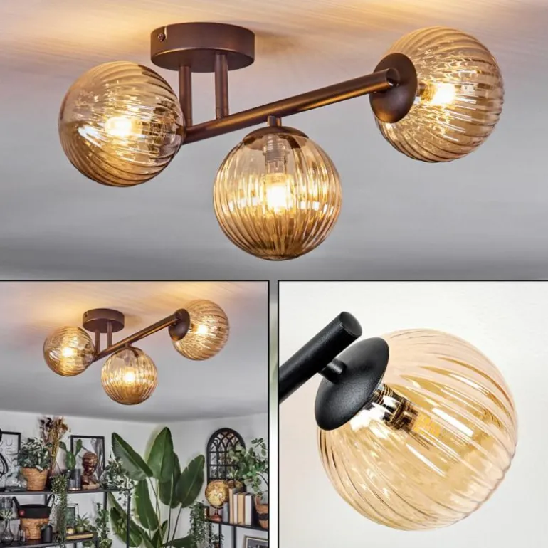 Chehalis Plafonnier, Boule lumineuse Ambre, 3 lumières
