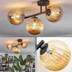 Chehalis Plafonnier, Boule lumineuse Ambre, 3 lumières