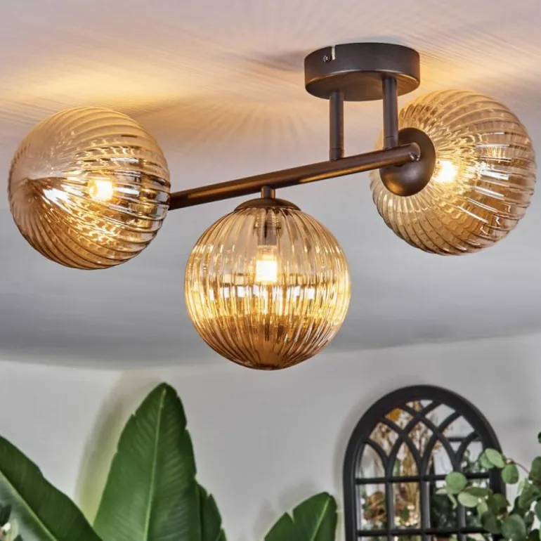 Chehalis Plafonnier, Boule lumineuse Ambre, 3 lumières