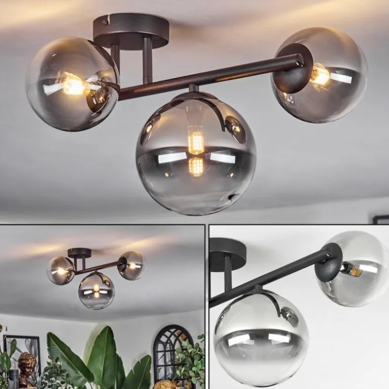 Chehalis Plafonnier, Boule lumineuse Clair, Fumé, 3 lumières