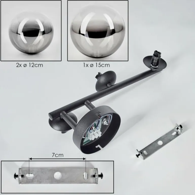 Chehalis Plafonnier, Boule lumineuse Clair, Fumé, 3 lumières