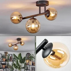 Chehalis Plafonnier, Boule lumineuse Ambre, 3 lumières