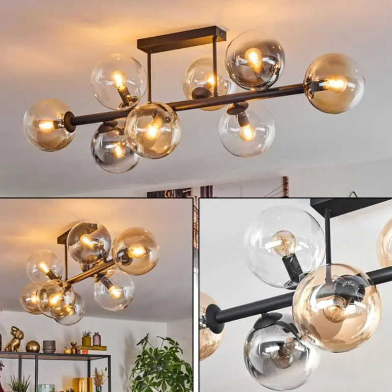 Chehalis Plafonnier, Boule lumineuse Ambre, Clair, Fumé, 8 lumières