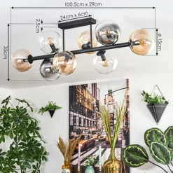 Chehalis Plafonnier, Boule lumineuse Ambre, Clair, Fumé, 8 lumières