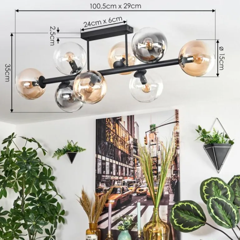 Chehalis Plafonnier, Boule lumineuse Ambre, Clair, Fumé, 8 lumières