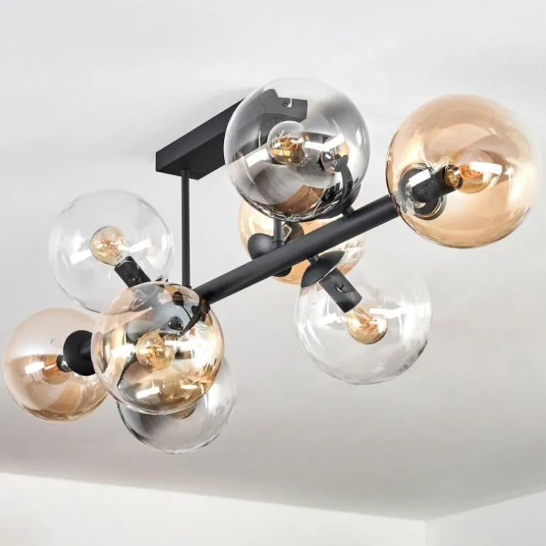 Chehalis Plafonnier, Boule lumineuse Ambre, Clair, Fumé, 8 lumières