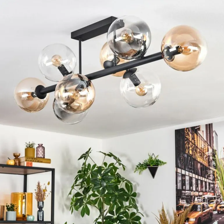 Chehalis Plafonnier, Boule lumineuse Ambre, Clair, Fumé, 8 lumières