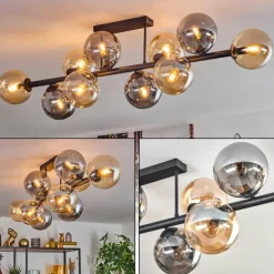 Chehalis Plafonnier, Boule lumineuse Ambre, Fumé, 10 lumières