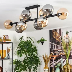 Chehalis Plafonnier, Boule lumineuse Ambre, Fumé, 10 lumières