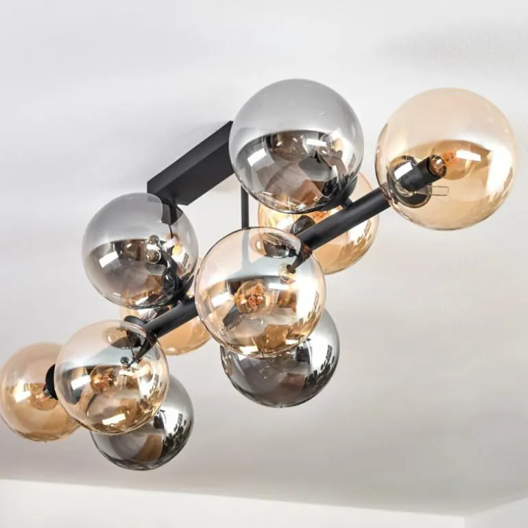 Chehalis Plafonnier, Boule lumineuse Ambre, Fumé, 10 lumières