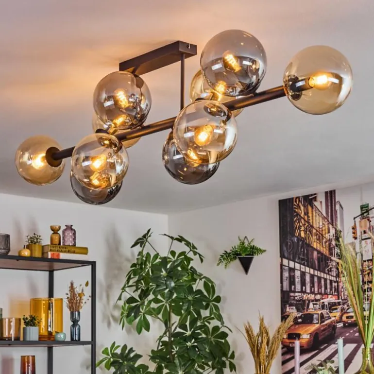 Chehalis Plafonnier, Boule lumineuse Ambre, Fumé, 10 lumières